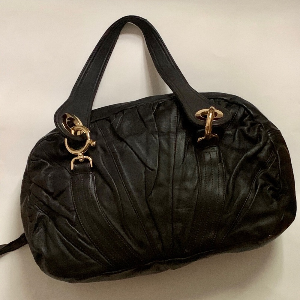GOLDENBLEU Black Leather Shoulder Bag